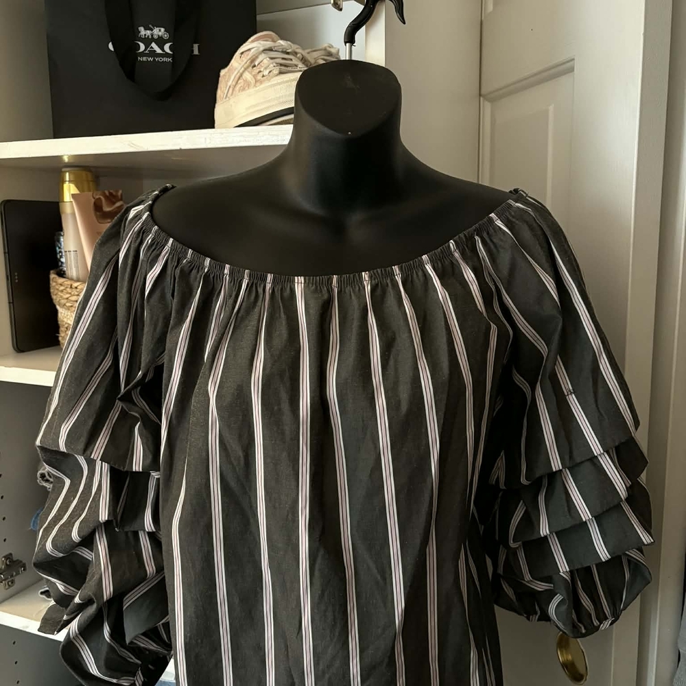 Elegant Striped Ruffle Sleeve Blouse